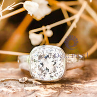 Bezel Set Cushion Moissanite Solitaire Promise Ring