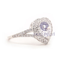 Heart Cut CZ Stone Double Halo Split Shank Ring