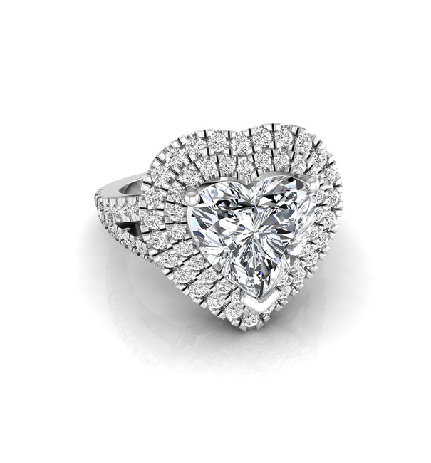 Heart Cut CZ Stone Double Halo Split Shank Ring