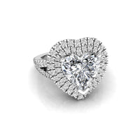 Heart Cut CZ Stone Double Halo Split Shank Ring