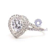 Heart Cut CZ Stone Double Halo Split Shank Ring