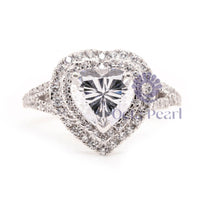 Heart Cut CZ Stone Double Halo Split Shank Ring