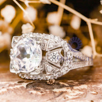 Old European Cut Moissanite Art Deco Vintage Ring