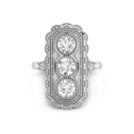 Old European Cut Moissanite Milgrain Bezel Set Art Deco Three Stone Ring