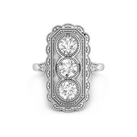 Old European Cut Moissanite Milgrain Bezel Set Art Deco Three Stone Ring