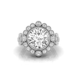 Round Cut Moissanite Milgrain Bezel Set Halo Ring