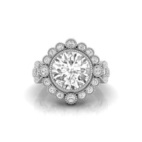 Round Cut Moissanite Milgrain Bezel Set Halo Ring