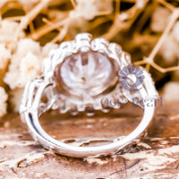 Round Cut Moissanite Milgrain Bezel Set Halo Ring