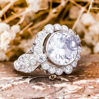 Round Cut Moissanite Milgrain Bezel Set Halo Ring