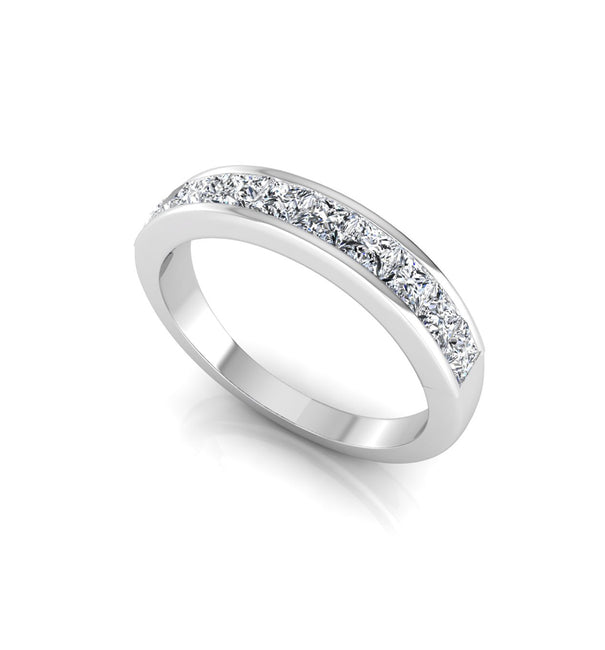 Princess CZ Stone Channel Setting Half Eternity Band