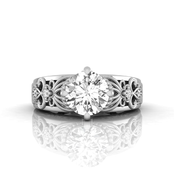 Round Cut Moissanite Filigree Work Engagement Ring