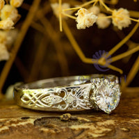 Round Cut Moissanite Filigree Work Engagement Ring