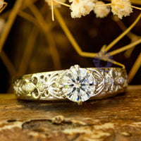 Round Cut Moissanite Filigree Work Engagement Ring