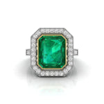 Emerald Cut CZ Stone Bezel Set Halo Wedding Ring