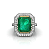 Emerald Cut CZ Stone Bezel Set Halo Wedding Ring