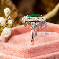 Emerald Cut CZ Stone Bezel Set Halo Wedding Ring