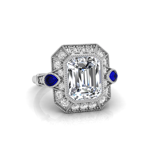 CZ Stone Milgrain Halo Art Deco