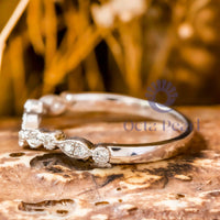 Round Moissanite Milgrain Half Eternity Curved Band