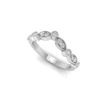 Round Moissanite Milgrain Half Eternity Curved Band