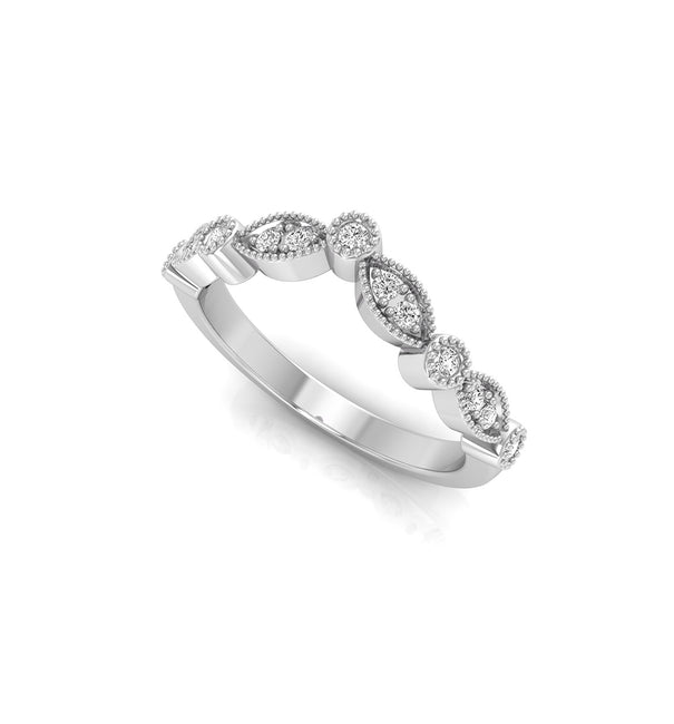 Round Moissanite Milgrain Half Eternity Curved Band