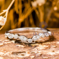 Round Moissanite Milgrain Half Eternity Curved Band