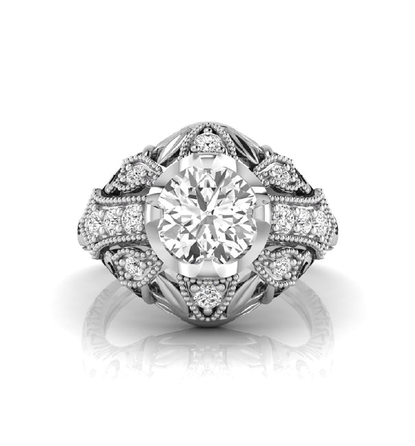 Old European Cut Moissanite Filigree Art Deco Ring