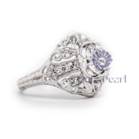 Old European Cut Moissanite Filigree Art Deco Ring