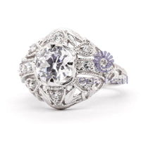 Old European Cut Moissanite Filigree Art Deco Ring