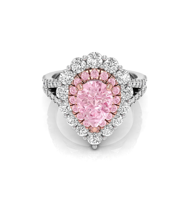 Pink Pear CZ Stone Double Halo Split Shank Ring