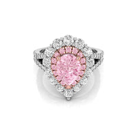 Pink Pear CZ Stone Double Halo Split Shank Ring