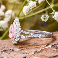 Pink Pear CZ Stone Double Halo Split Shank Ring