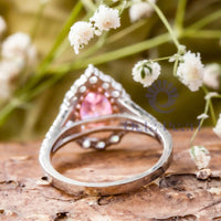 Pink Pear CZ Stone Double Halo Split Shank Ring