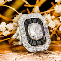 Old Mine Cut CZ Stone Milgrain Art Deco Dinner Ring