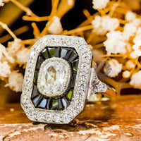 Old Mine Cut CZ Stone Milgrain Art Deco Dinner Ring