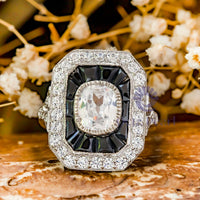 Old Mine Cut CZ Stone Milgrain Art Deco Dinner Ring