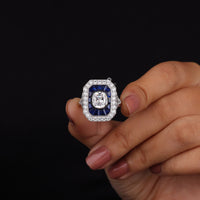Old Mine Cut CZ Stone Milgrain Art Deco Dinner Ring