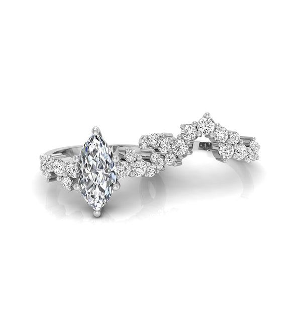 Marquise Moissanite Dainty Curved Wedding Ring Set