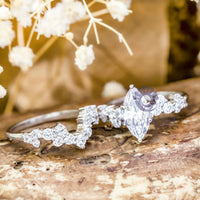 Marquise Moissanite Dainty Curved Wedding Ring Set