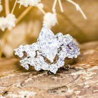 Marquise Moissanite Dainty Curved Wedding Ring Set