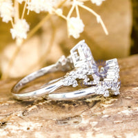 Marquise Moissanite Dainty Curved Wedding Ring Set