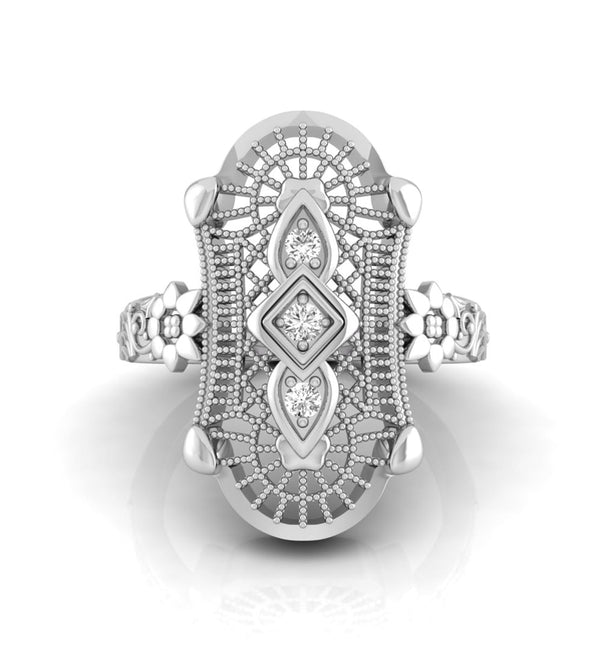 Round Moissanite Openwork Filigree Floral Art Deco Ring