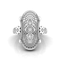 Round Moissanite Openwork Filigree Floral Art Deco Ring