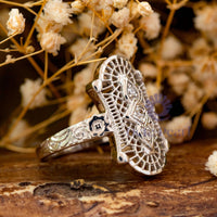 Round Moissanite Openwork Filigree Floral Art Deco Ring