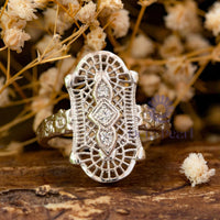 Round Moissanite Openwork Filigree Floral Art Deco Ring