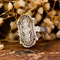 Round Moissanite Openwork Filigree Floral Art Deco Ring