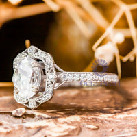 Oval Moissanite Designer Halo Anniversary Ring