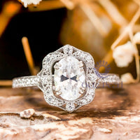 Oval Moissanite Designer Halo Anniversary Ring