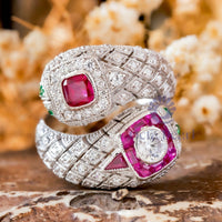 Cushion & Round CZ Stone Milgrain Bypass Snake Ring