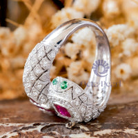 Cushion & Round CZ Stone Milgrain Bypass Snake Ring