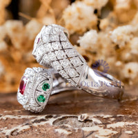 Cushion & Round CZ Stone Milgrain Bypass Snake Ring